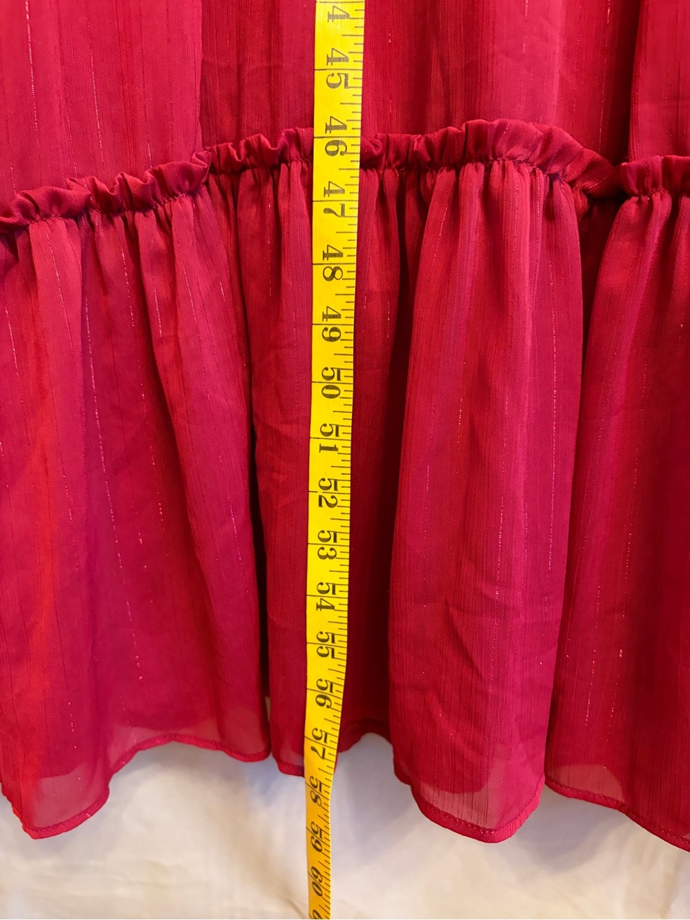 Draper James Crimson Red With Metallic Accents Sleeveless Tiered Maxi Dress - Picture 7 of 12